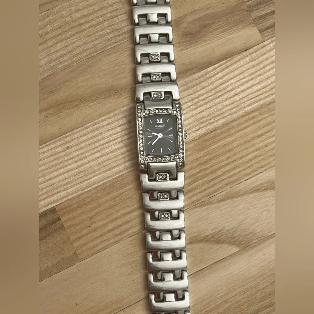 Citizen Eco-Drive Ladies Watch Crystal Black Dial Crystal and Stainless Bracelet